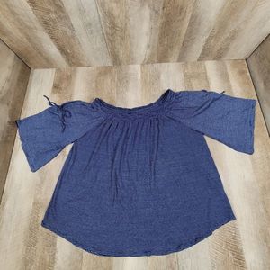 French Foundry Women's Plus Striped Off The Shoulder Top Navy Size 2X